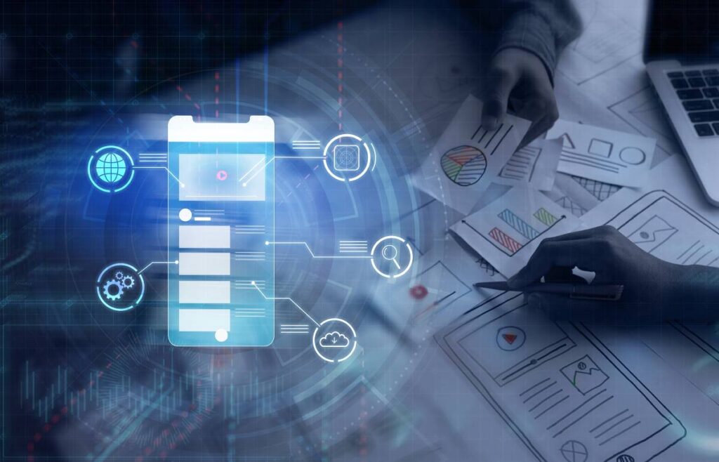 Estrategia digital de marketing con análisis de datos y planificación visual
